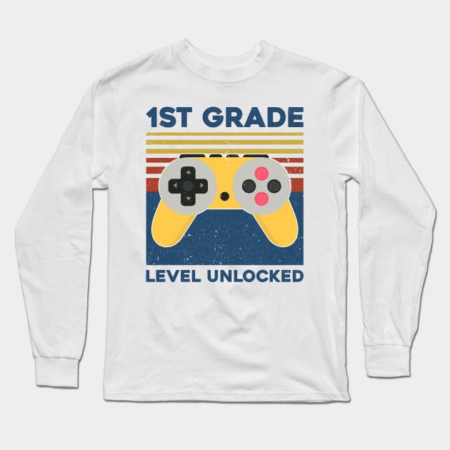 Kids 1st Grade Level Unlocked Back To School Video Gamer Long Sleeve T-Shirt by hardyhtud